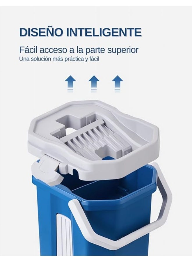 Flat mop with drain bucket for dual-function floor cleaning, with 6 absorbent microfiber mop pads for cleaning the house, wood, tile, and marble. - Image 4